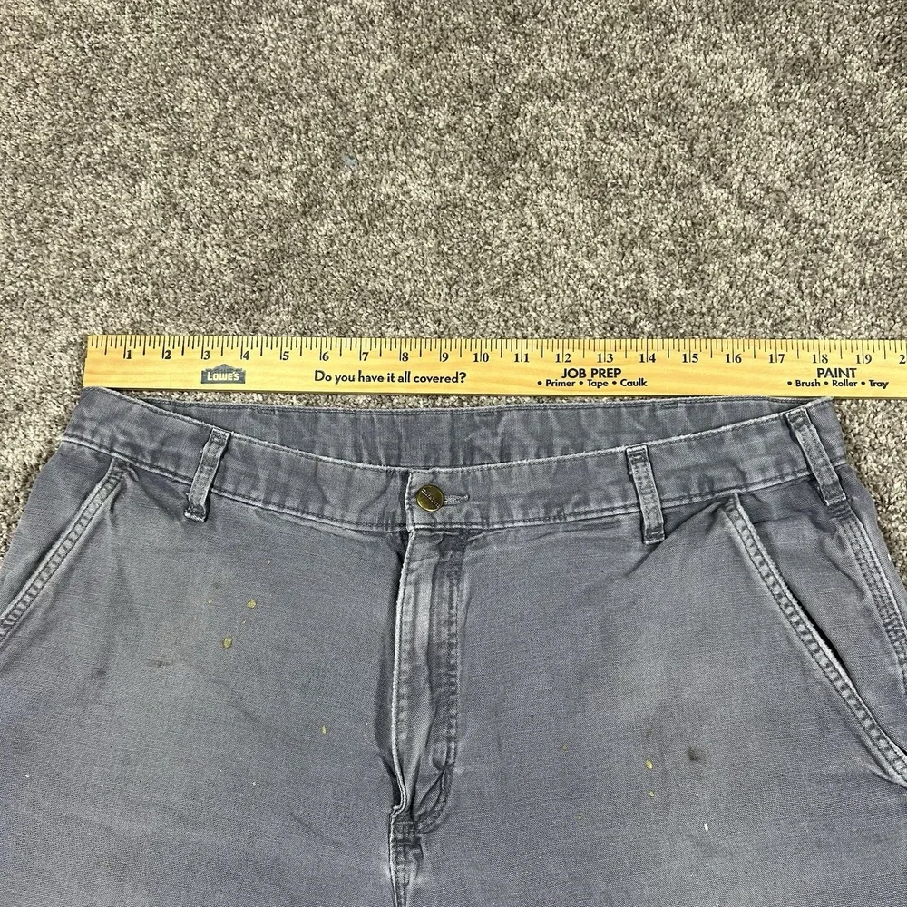 Vintage Carhartt Canvas Carpenter Shorts 36 Faded Grey Distressed Paint Splatter